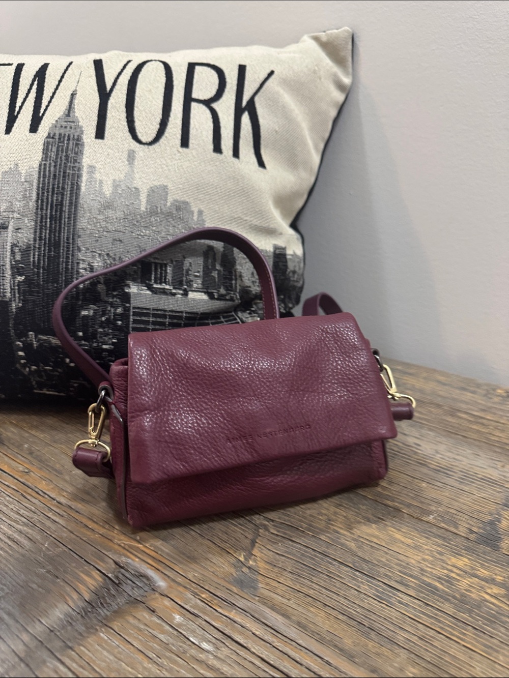 Aimee Kestenberg mini Pebbled Leather Crossbody in Berry
